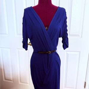 Max Studio (M.S.S.P) Cobalt Blue Wrap Midi Dress with Belt